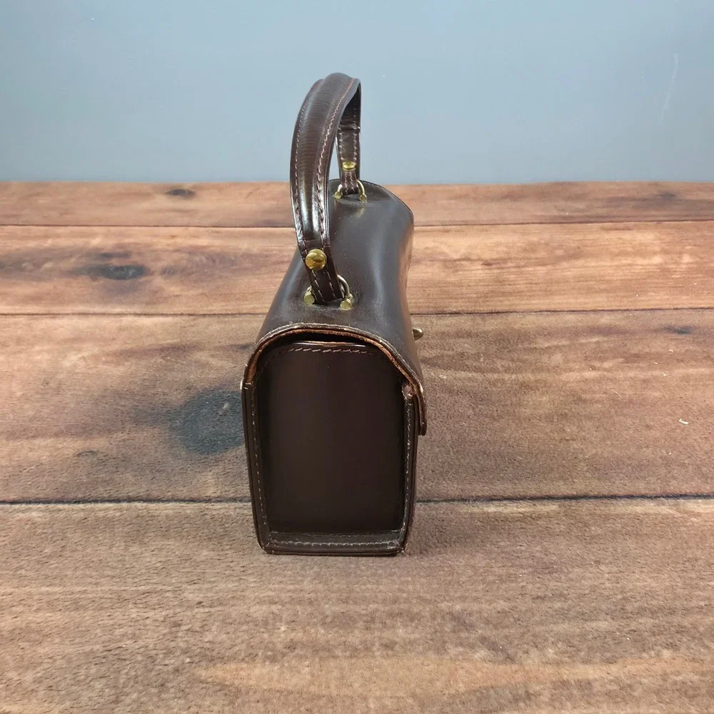 Gimbels Brothers Top Handle Bag Womens Small Brown Good Vintage French Leather